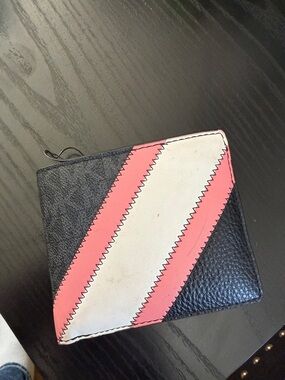 MICHAEL Michael Kors Black Wallet with White and Pink Diagonal Stripes